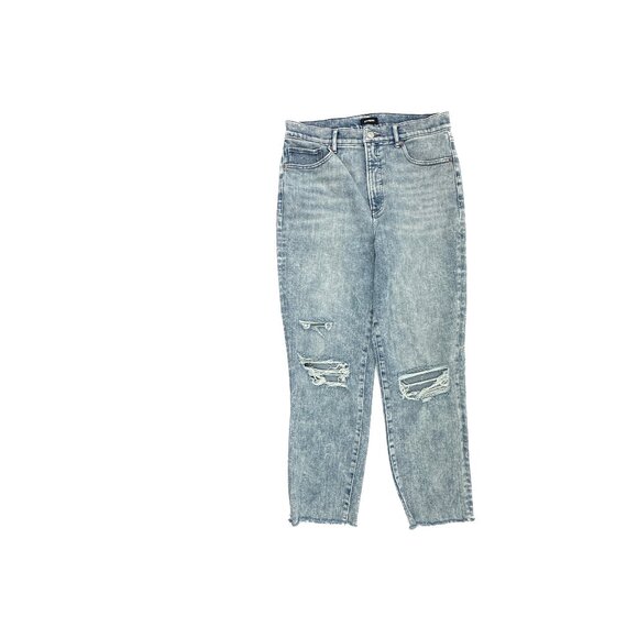 Express Super High Rise Mom jean Distressed Raw Hem Women's size 10 Blue Jeans - Picture 1 of 5